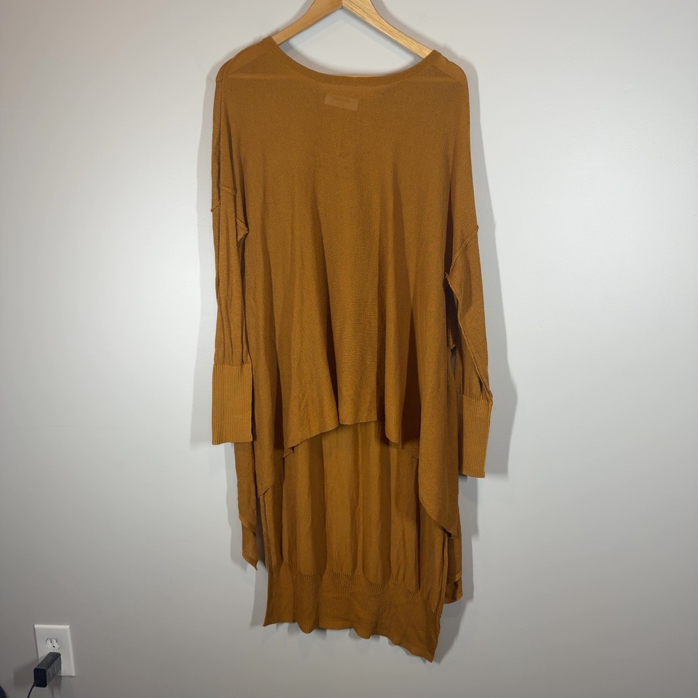 Double Zero Knit Tunic Sweater Womens S Mustard Yellow High Low Hem Linen Silk